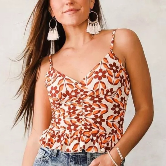 Willow & Root Tops - Willow & Root Retro Floral Ruffle Tank Top